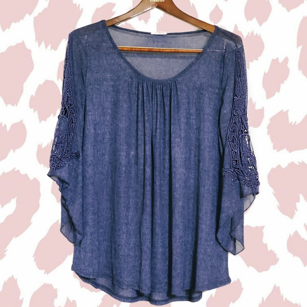 Sheer blue lace sleeve top